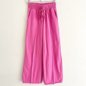 Hot Pink Wide Leg Pull On Pants Womens Size S Raw Hem Knit Pockets Cute Casual